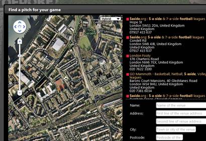 New 'find a pitch' dialog screen. New 'find a pitch' dialog screen.